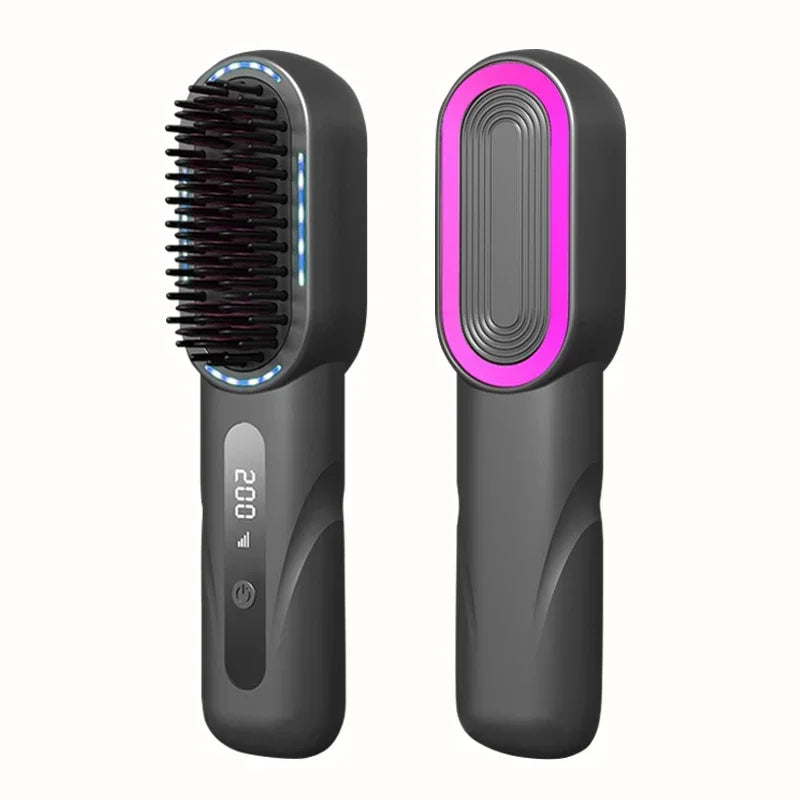 Wireless Straight Curling Hair Comb Heating Negative Ion